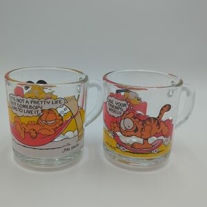 McDonald's Garfield Odie 1978 Vintage Glass Coffee Mugs Set of 2 Jim Davis